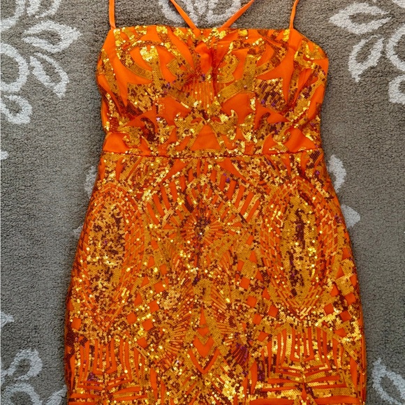 Orange Sequin Mini Dress - Picture 3 of 5